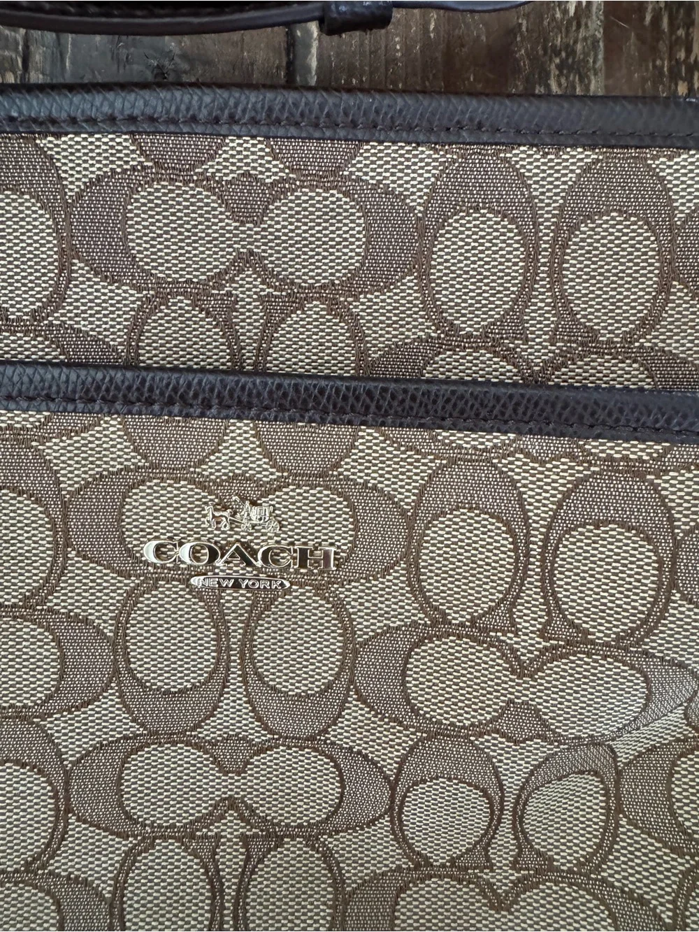 Coach Brown Signature Jacquard Crossbody Bag